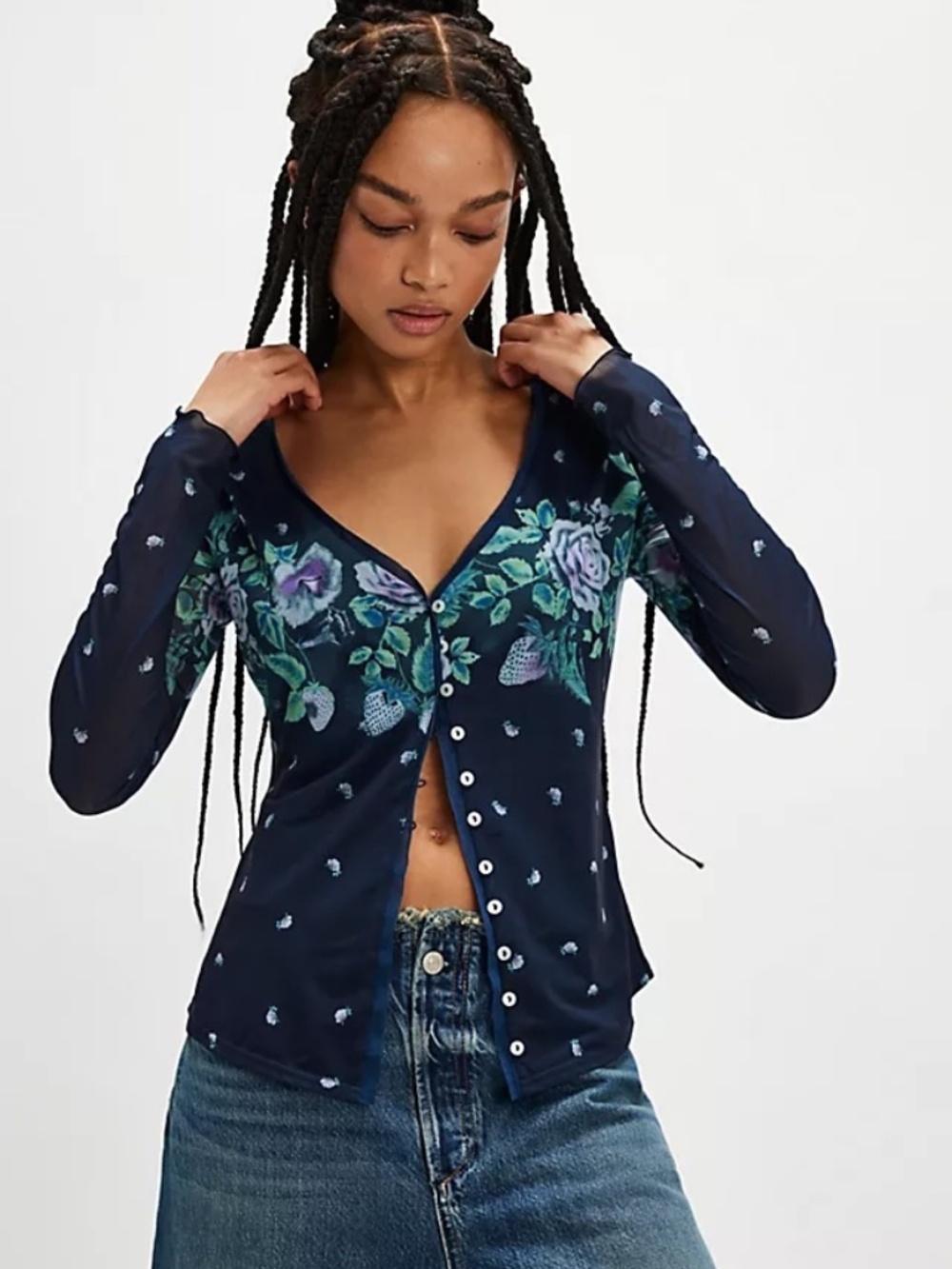 NWOT Free People Home Grown Mesh Cardi